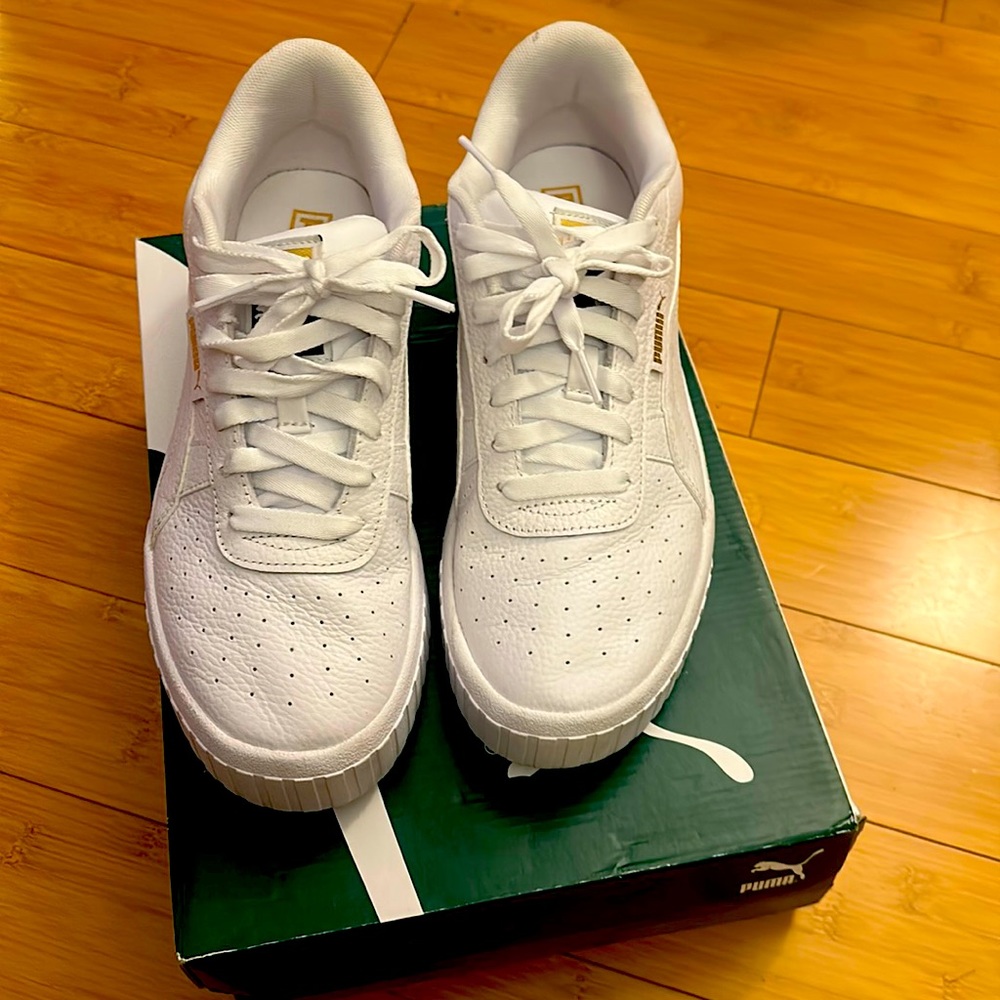 Worn once like new with box puma platform wedge genuine leather size 9